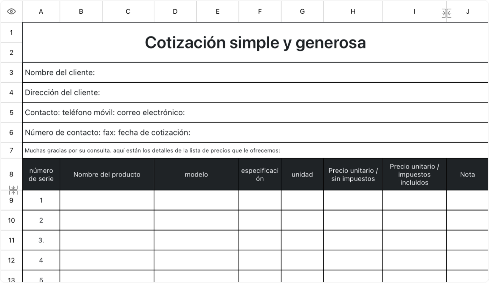 Cotización simple y generosa
